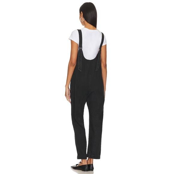 Free People x We The Free Women's Small Black High Roller Denim Jumpsuit K32-22 - Picture 2 of 9